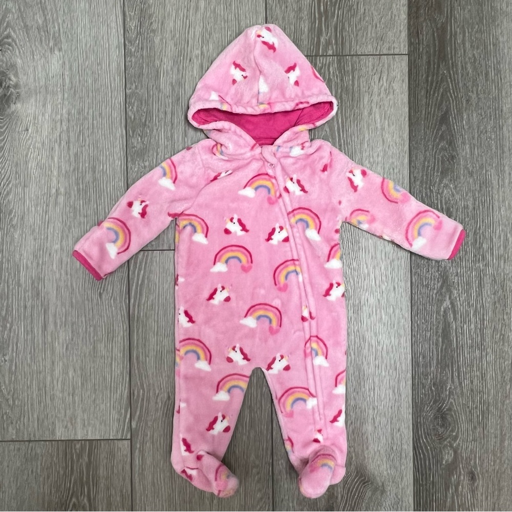 LITTLE BEGINNINGS FLEECE BUNTING PINK UNICORN 3-6MO